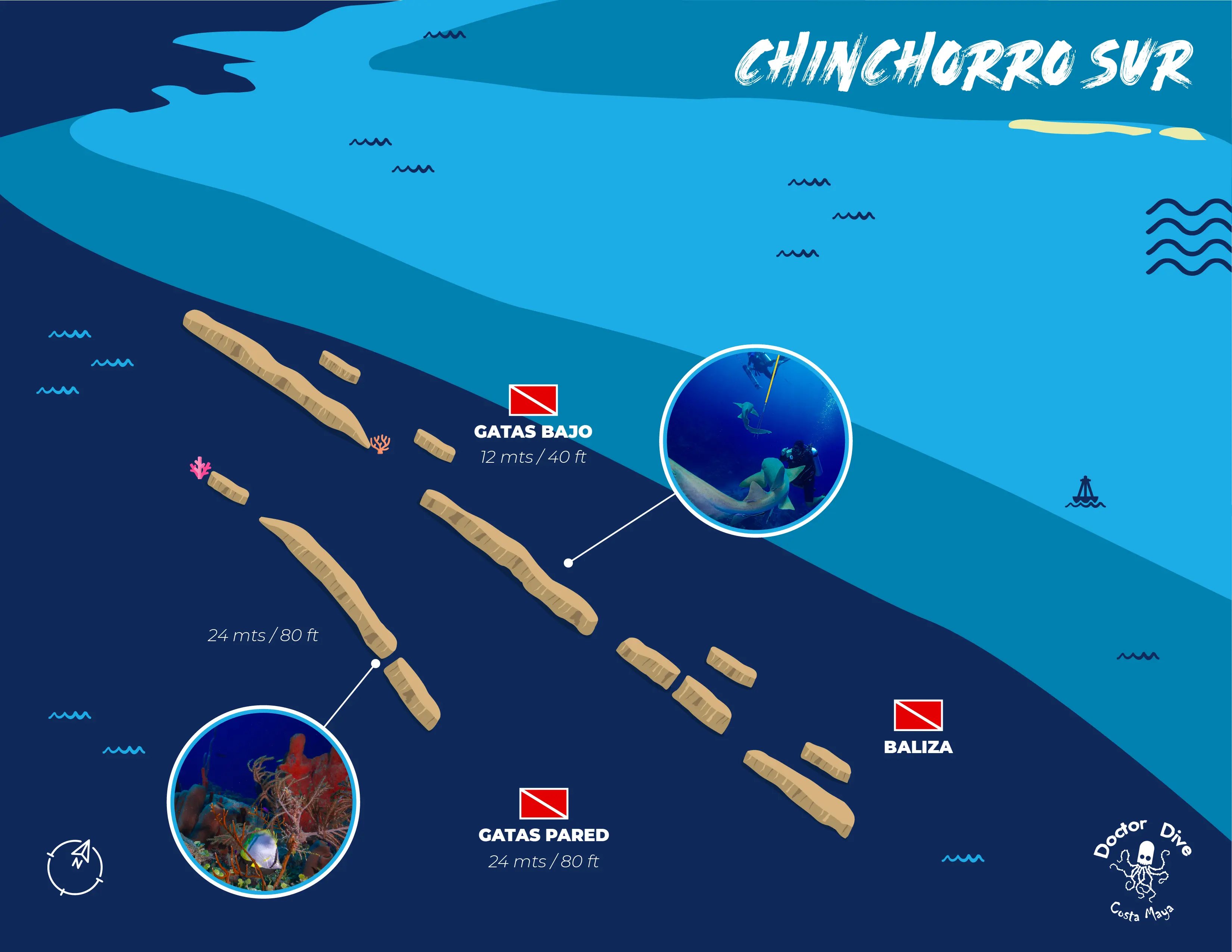 Map Scuba Diving in Chinchorro Sur